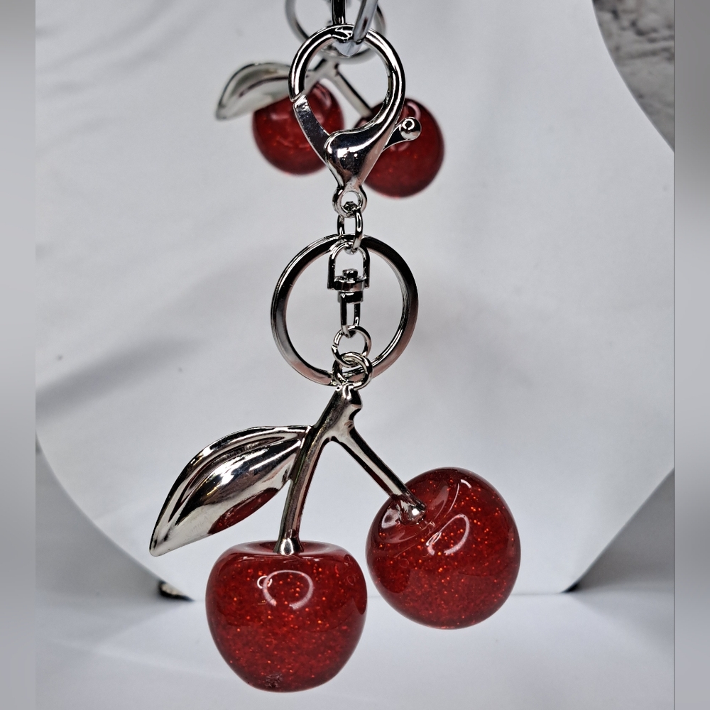 Stylish Cherry Keychain with Silver Accents - Picture 6 of 10